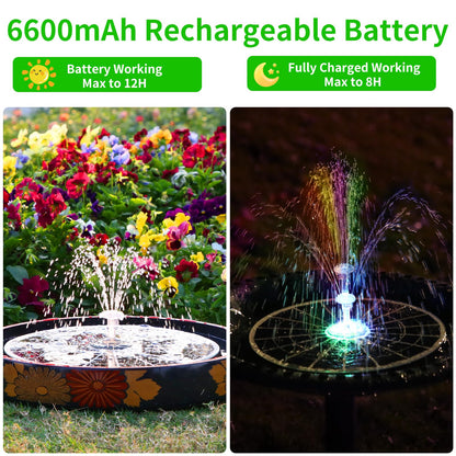 AISITIN 9W Solar Fountain Pump 2026, Solar Water Fountain Kit with 6600mAh Rechargeable Battery & 14 Nozzles & Charging Cable & Remote Control & 11 Colorful LED Lights for Garden Pond Pool Outdoor