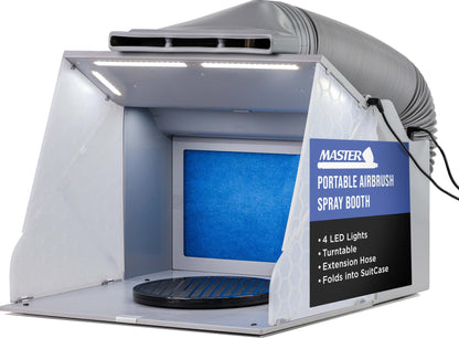 Master Airbrush Portable Airbrush Spray Booth Kit with Dual Exhaust Fans, 4 LED Lights, Turntable & Extension Hose, 16"x18"x13" Hobby Airbrush Booth for Painting, Models, Arts, Crafts, Cakes
