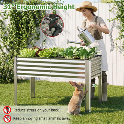 Giantex Galvanized Raised Garden Bed with Legs Set 2, 46"x24"x31" Metal Elevated Planter Box for Gardening Vegetables, Flowers & Fruits, Large Outdoor Planting Box for Garden Backyard & Patio, Silver