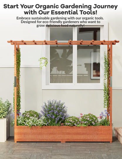 GarveeLife Raised Garden Bed with Trellis, 72 in Wood Planter Box with Side Trellis, Hanging Roof, and 4 Drainage Holes, Freestanding Elevated Garden Bed for Climbing Plants, Vines, Flowers