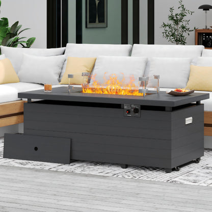 Sundale Outdoor 51 Inch Outdoor Fire Pit Table, 50,000BTU Rectangle Propane Fire Pit with Sliding Tank Holder, Glass Wind Guard, Removable Lid, CSA Certified, Gray