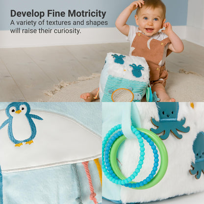 Little Big Friends Multi-Texture Soft Activity Cube for Fine Motor Skills and Cognitive Growth | Montessori Developmental Toy | Sensory Play Cube | Ocean