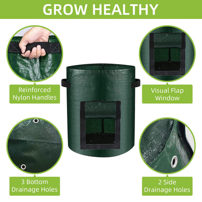 LITLANDSTAR 6 Pack Potato Grow Bags, 15 Gallon Grow Bags Garden Planting Bags with Flap Windows and Handles, Vegetable Grow Bags for Potato, Onion, Tomato, Carrot (Dark Green)