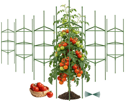 Tegarbed 6 Pack Tomato Cage for Garden Plant Supports, Up to 53 Inch Tomato Trellis for Potted Plants, Heavy-Duty Garden Plant Stakes for Climbing Vegetables Plants Cucumber Peony Flowers, Green