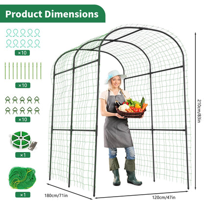 SUNYRISY Garden Arch Trellis for Climbing Plants Outdoor, 71" x 47" x 83" Metal Core Tall Archway Tunnel Plant Support for Cucumber Tomato Vine Flowers Vegetables Climbing Plants
