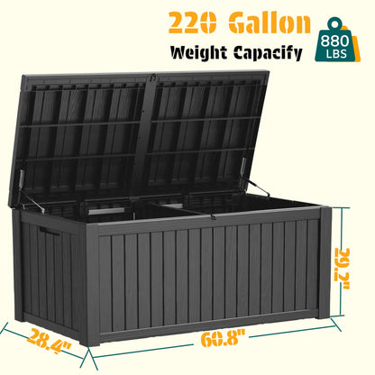 NUNU LAB 220 Gallon Outdoor Storage Box Waterproof, Outside Package Delivery Deck Boxes with Lockable Lid, Backyard Storage Bin For Garden Tools, Patio Cushions, Black