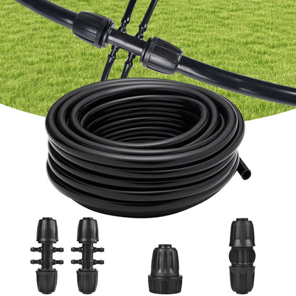 letesult 50FT 1/2 Inch Drip Irrigation Tubing Main Line Hose Tube, Drip Line Irrigation System Includes 2pcs 6-Way Connector & 1/2" Straight Connector & 3/4" to 1/2" Faucet Adapter for Garden Watering