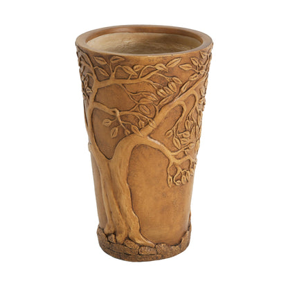 Merax 25.2" Tall MGO Planter, Antique Bronze Tree Embossed Indoor Outdoor Plant Pot, Cylindrical Weather-Resistant Large Planter with Drainage Hole for Trees, Shrubs, Patio Decor, Antique Bronze