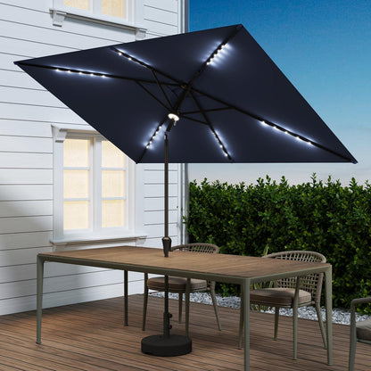 C-Hopetree 6.5 x 10 ft Rectangular Outdoor Patio Market Table Umbrella with Solar LED Lights, Navy Blue