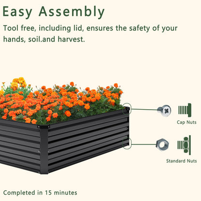 DIIYIV 2PCS 12x4x1FT Galvanized Raised Garden Bed Kit,Vegetable Boxes-Rectangle Metal Flower Box,Large Planter Raised Beds Outdoor Garden for Planting,Fruit,Herb-Black