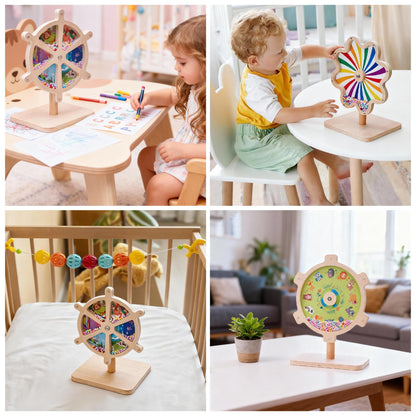 Aiwanture Spinning Activity Drum Toy with Sound, Montessori Wooden Sensory Toy for Babies, Perfect Birthday & Party Gift for 6-18 Months+
