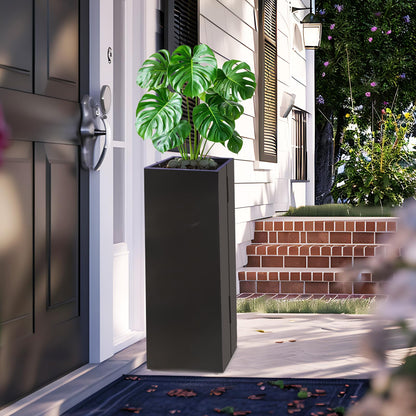 Metal Planter Box Rectangular Block -30 ×12×12IN No Installation Required Galvanized Steel Tall Box Planter Modern Outdoor Planters All-Weather Use with Drainage Holes for Patio/Porch (Black)