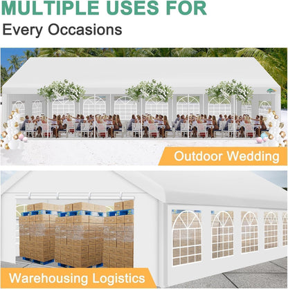 COBIZI 20x40FT Party Tent Heavy Duty Outdoor Gazebo with 12 Sidewall & 16 Church Windows, White Event Shelter Wedding Canopy Tent for Parties BBQ, Powder Coating (Better Than Galvanized)