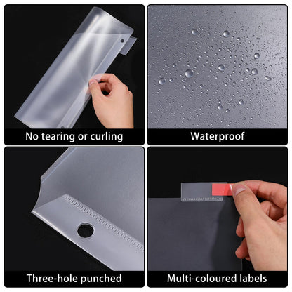 GLOBLELAND 24 Pack Binder Dividers with 2 Pockets and Index Sticker Clear Slash File Jacket for 3 Ring Binders Plastics Sheets Protectors for US Letter Size Organizing Office Home Files