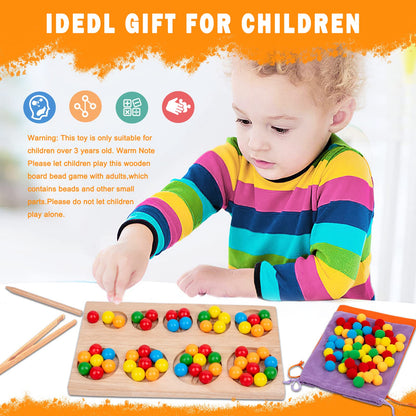 Adena Montessori Wooden Peg Balls Double-Sided Rainbow Beads Game Counting Matching Game Bead Counting Fine Motor Skill Montessori Toys Early Montessori Sorting Toys