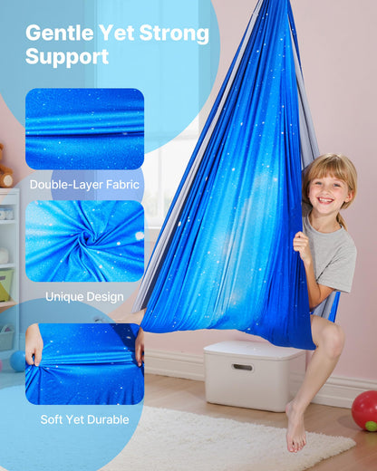 VEVOR Sensory Swing, Double-Layer Fabric Sensorys Hammock, Indoor & Outdoor Sensory Swing with 360° Swivel Hanger, O-Sling, Holds up to 300lbs, Adjustable Aerial Yoga, Hanging Swings for Kids