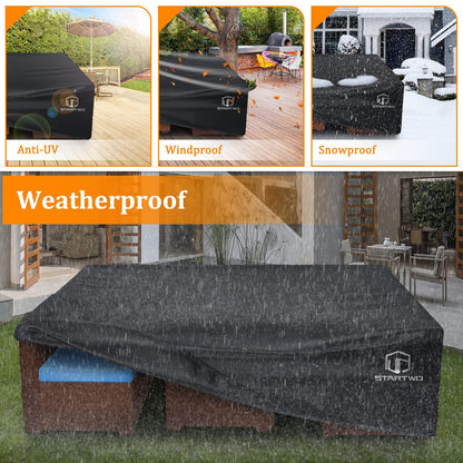 STARTWO Patio Furniture Covers Waterproof, Outdoor Furniture Set Cover for 7-12 Seats Sectional Sofa Table Chairs Anti-UV Tear-Resistant 500D Heavy Duty,110"x84"x28", Black