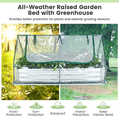Giantex Galvanized Steel Raised Garden Bed with Mini Greenhouse, Outdoor Metal Planter Box Kit with Large Roll-up PVC Cover, 71"x 35.5"x 36" Planter Raised Bed for Growing Flower Herb Vegetable Fruit