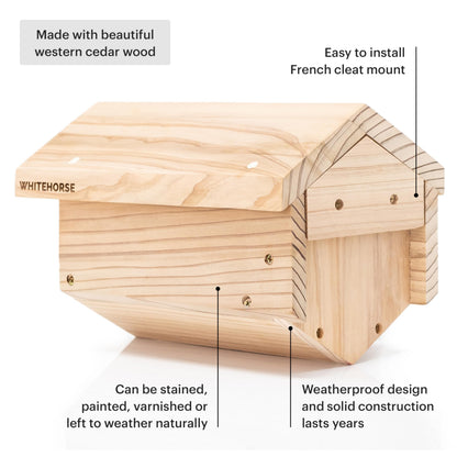 WHITEHORSE Premium Cedar Bee House - 6” Long Replaceable Tubes - Perfect for Mason Beekeeping - an Insect Hotel Built to Last - Support Bees While Pollinating Your Garden (Paper Tubes Included)