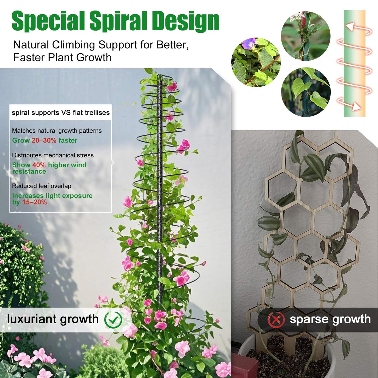 Spiral Frame Trellis for Climbing Plants Outdoor -72" Tall Heavy Duty Metal Garden Plant Tower Support with Anti-Tip Center Pole,for Pole Bean,Berry,Cucumber,Sweet Peas,Clematis,Potted Plants,Vines