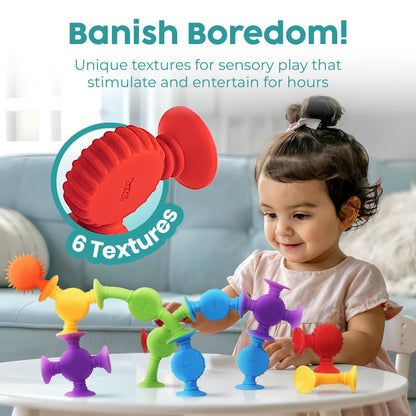BUNMO Bath Toys Suction - Connect, Build, Create - Bath Toys - Hours of Fun & Creativity - Fine Motor Skills - Stimulating Sensory Toys - Non-Mouthable Toy 3+ - Textured 44 Pack