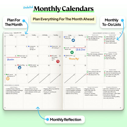 Roterunner Purpose Planner Notebook B5 7.5”x9.8” 12 Month Undated 2026 Daily Weekly and Monthly Productivity Goal Setting Tool for Work Home ADHD Planner for Adults Self Care Journa (Teal)
