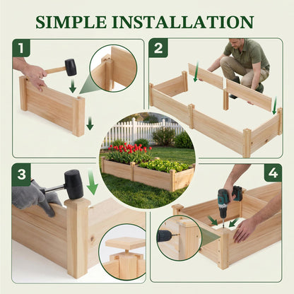ZSYWODFO 8x2ft Outdoor Wooden Raised Garden Bed, Elevated Planter Box for Vegetables/Garden/Lawn/Patio, Natural Wood, 96 x 24 x 9in