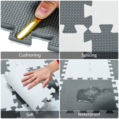 qqpp EVA Rubber 18 Tiles Interlocking Puzzle Foam Floor Mats - Baby Play Mat for Playing | Exercise Mat for Home Workout. Gray. QC-Lb18N