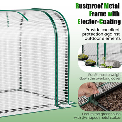 Giantex Raised Garden Bed with Cover, Wood Elevated Planter Box with Legs & Mini Greenhouse, Waterproof Sun-Protective PE Green House Cover, Outdoor Use for Fruit Vegetable Flower Herb (White+Natural)