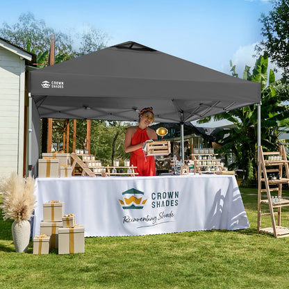CROWN SHADES 10x10 Pop Up Canopy with 1 Side Wall - Beach Tent with One Push Setup - Outdoor Sun Shade for Events, Parties, Camping - Gazebo with STO-N-Go Cover Bag (Grid Grey)