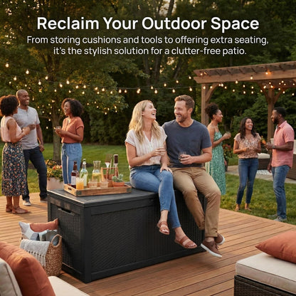 265 Gallon Resin Deck Box Outdoor Storage Chest, Large Waterproof Patio Storage Box All-Weather Garden Storage Container for Cushions, Pool Supplies, Yard Tools – Easy Assembly, Lockable Lid