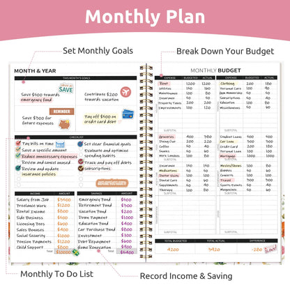 Aesthetic Budget Planner - Monthly Finance Planner with Expense Tracker, Undated Bill Organizer, Budget Notebook to Manage Your Finances, Account Budget Book - Wildflowers