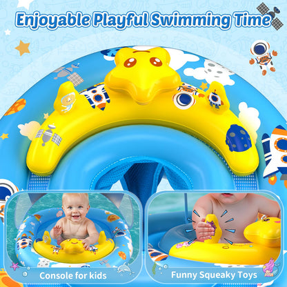Baby Pool Float with Canopy UPF50+ Sun Protection, Baby Swimming Float with Toy Play Console, Toddler Pool Floats with Adjustable Safety Seat for Kids Infant Todder Girls Boys Aged 6-36 Months (Blue)