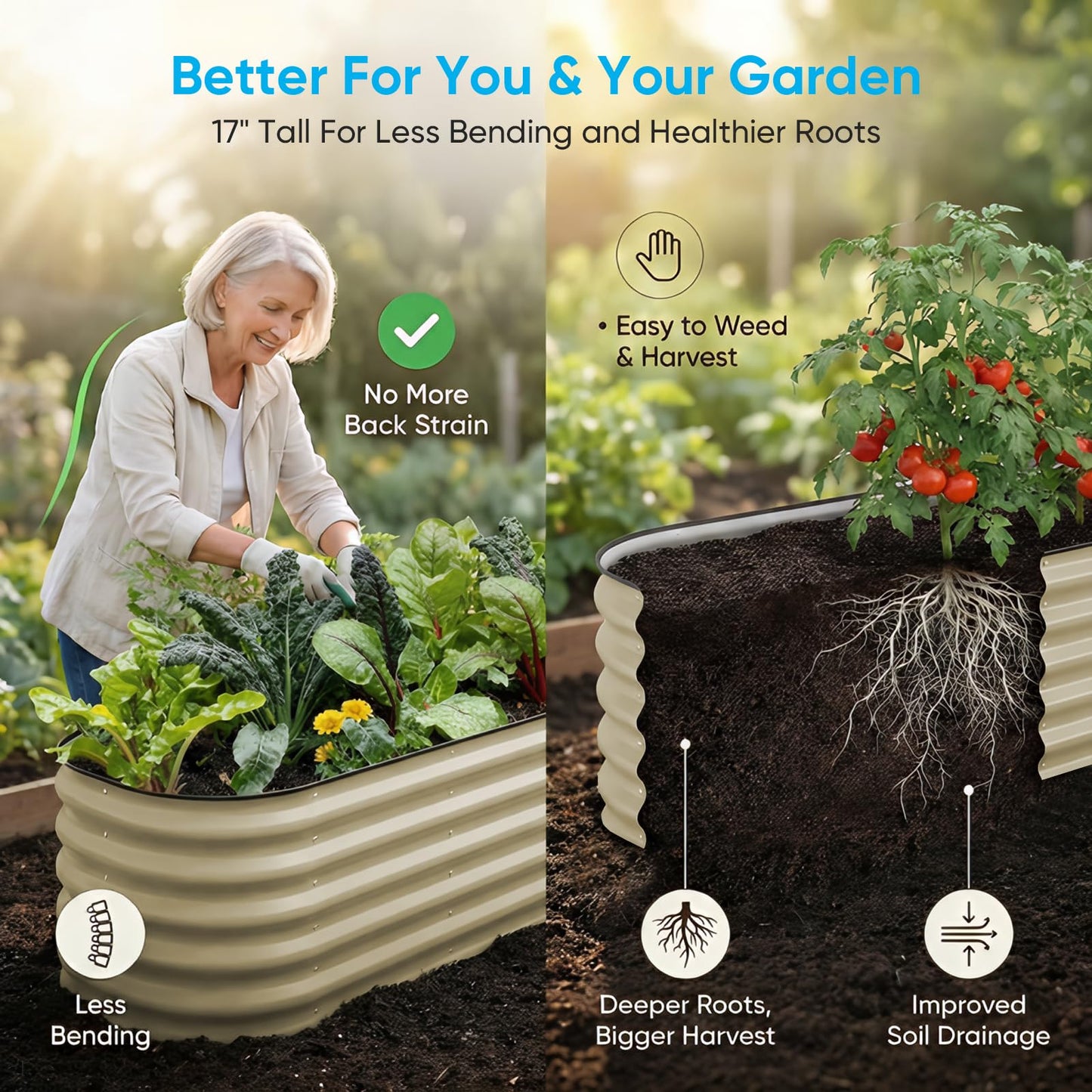 TABU Galvanized Raised Garden Bed Outdoor, 8x4x1.5 Ft Metal Planter Box with Anti-Cutting Edge, Rust-Resistant Garden Bed Kit for Outdoor Gardening, for Vegetables, Flowers, Herbs, Beige
