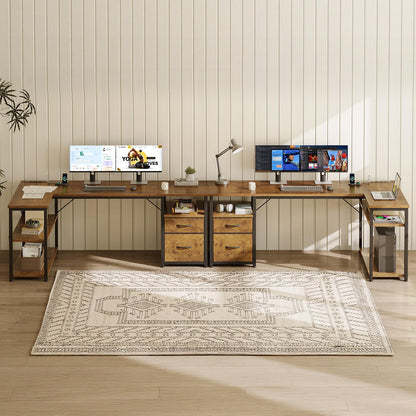 AODK 55 inch L Shaped Computer Desk with Drawers, Reversible Computer Desk with Storage Shelves, Home Office Desk with Built-in Power Outlet, Rustic Brown