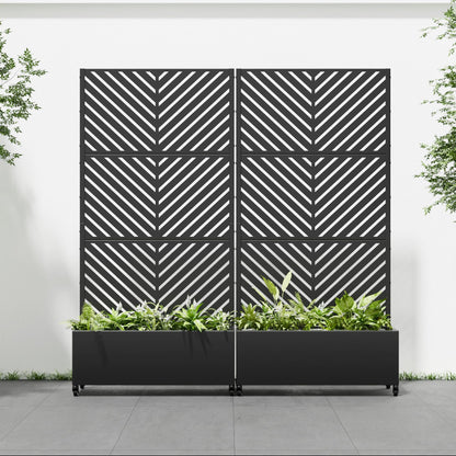 Casaphoria 72"x35" Metal Raised Garden Bed with Trellis(2 Pack), Outdoor Planter Box with Wheels & Drainage Holes for Climbing Plants, Flowers, Elevated Garden Kit with Privacy Screen, Black-Parallel
