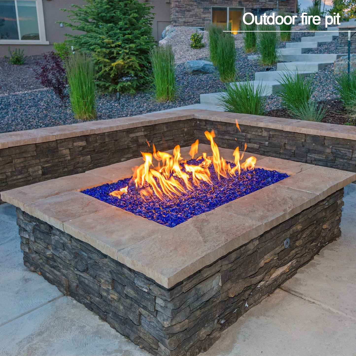 Kleuete 10 Pound Fire Pit Glass 1/2 Inch Reflective Round Fire Glass Drops Beads Rocks for Natural or Propane Fire Pit and Landscaping Pacific Blue