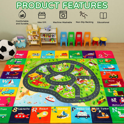 AKASISRUG ABC Transportation Kids Rugs 78.7"×59" for Playroom Educational Alphabet Mat