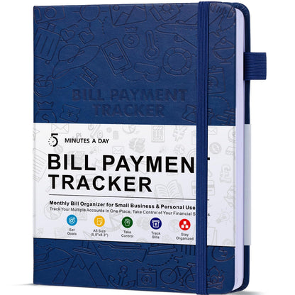 Bill Tracker Notebook - Monthly Bill Organizer & Planner for Personal Budgeting Financial, Payments Checklist Organizer Used Easily for Senior Home Office, 5.8" x 8.5", Navy Blue