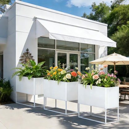 Liskanap Large Metal Planter Box with Legs, 38" L*15" W*30" H Modern Tall Raised Garden Bed with Legs, Rectangular Planters for Outdoor Indoor Patio Deck Balcony Porch Commercial, White