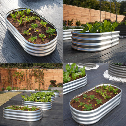 Tramull 4x2x1 ft Galvanized Raised Garden Bed Outdoor, 4-Pack 12" Tall Metal Planter Boxes for Planting Vegetables, Flowers, Herbs, Tomato - Corrugated Rust-Resistant Elevated Garden Beds Kit, Silver