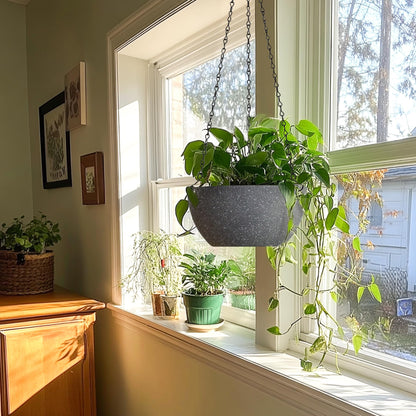 T4U Hanging Planters for Indoor Plants, 10 Inch Hanging Planter Outdoor 2 Pack, Hanging Basket with Drainage Holes, Hanging Plant Holder Indoor, Flower Pots, Plant Pots for Garden, Grey