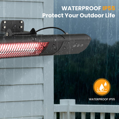 DWELLCOZY Heating Wall-Mounted Outdoor Heaters for Patio, Indoor/Outdoor Hanging Electric Patio Heater 1500W 3 Heat Modes with Remote, Infrared Outdoor Heater IP55 Resistant, 24H Timer, Black