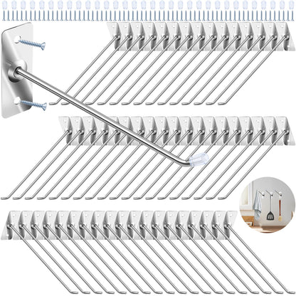 Waltool 60 Pcs 8"/20CM Stainless Steel Wall Mounted Hook with Rubber Protective Caps and Screws, Home Storage Organizer Hangers for Garage Shop Retail Office Kitchen Store Display