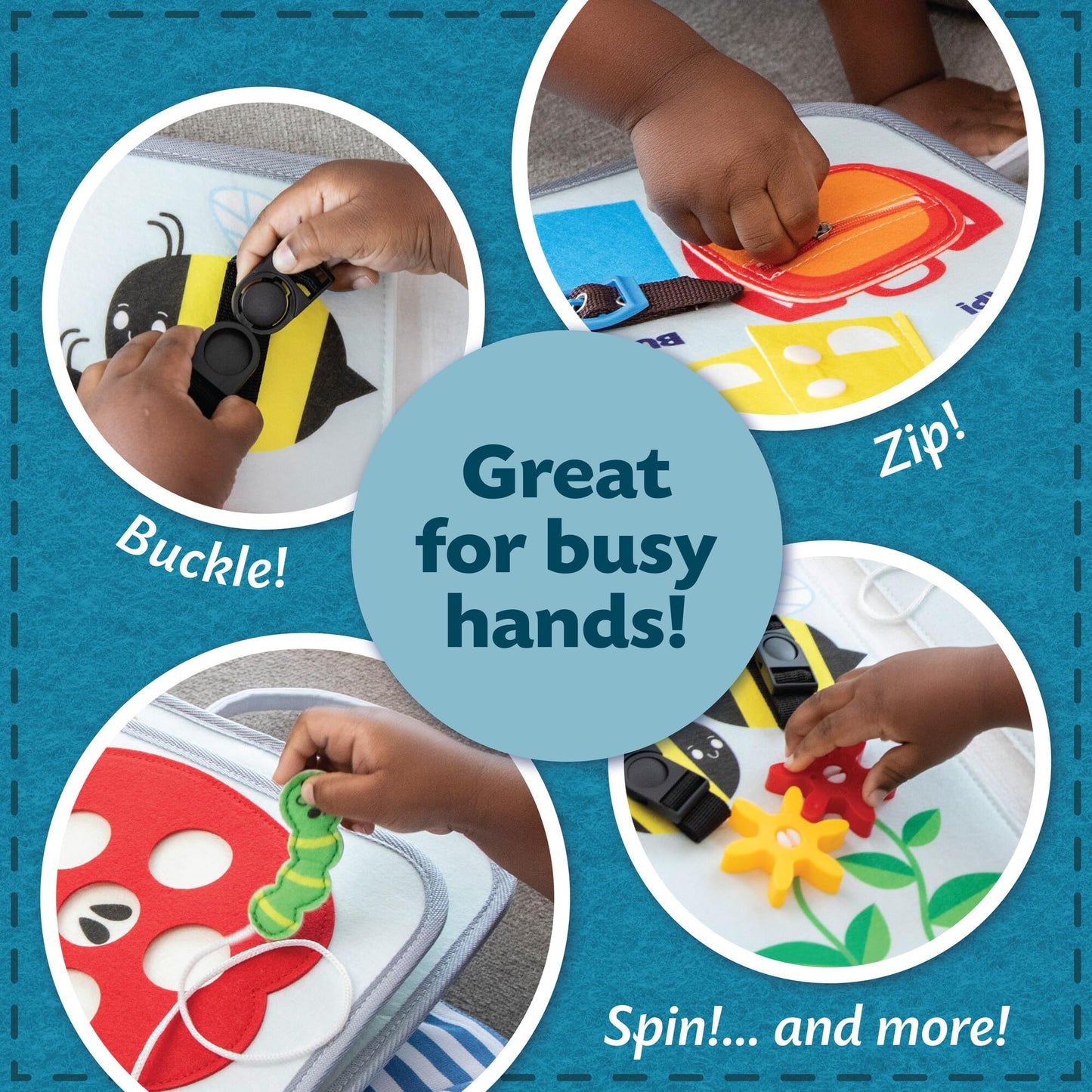 Peaceable Kingdom My Busy Tote – Soft Busy Book for Toddlers, Montessori-Inspired Sensory Learning Toy with 10+ Fine Motor Activities – Portable On‑the‑Go Activity Tote for Ages 18+ Months