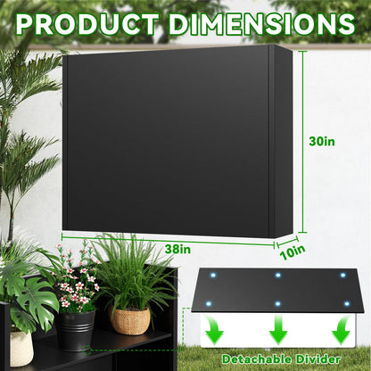 NUWJBYE Tall Metal Planter Box, 38" L x 10" W x 30" H Large Outdoor Planters with Drainage & Adjustable Shelf, Heavy Duty Steel Rectangular Planter for Patio, Balcony, Indoor(Black)