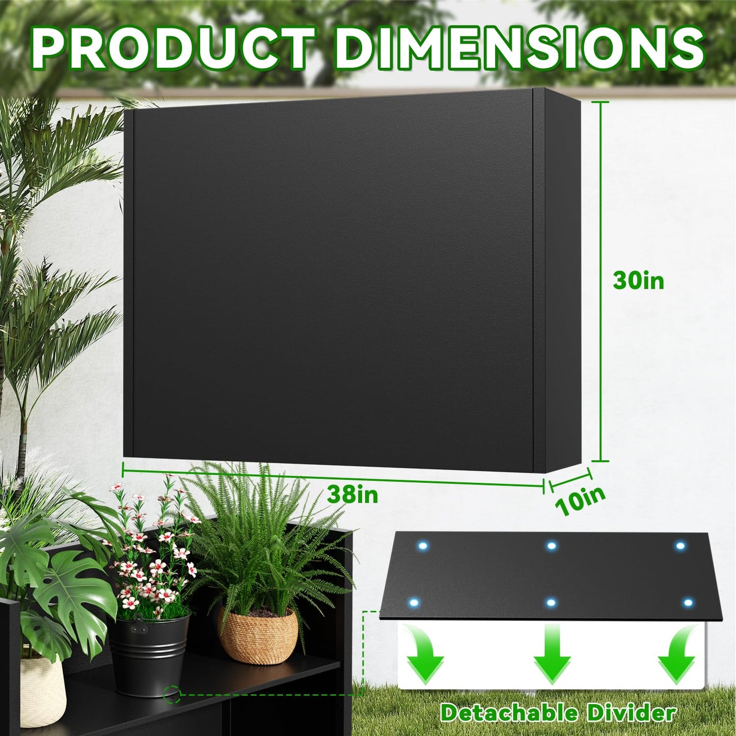 POOAMY Metal Planter, 38L x 10W x 30H, Heavy Duty Tall Planters for Outdoor Plants, Black Planters with Removable Insert Shelf, Large Planters with Drainage Holes for Porch, Patio and Yard, Black