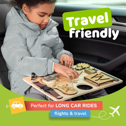 deMoca Sensory Busy Board for Toddlers, Premium Wooden Toddler Busy Board for 1 2 3 Year Old with 10 Educational Activities for Fine Motor Skills, Fidget Activity Toy for Travel