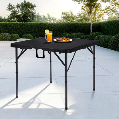 pollilar 34" Folding Card Table Square Foldable Table Plastic Portable with Detachable Legs, Dual Height Adjustable, Heavy-Duty Indoor Outdoor Dining, Game, Picnic, Mahjong Tables-Black