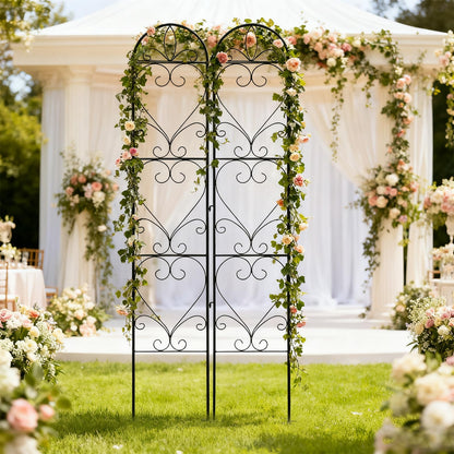 XYCCRX 2PCS Metal Garden Trellis for Climbing Plants Outdoor, Heavy-Duty Cucumber Tomato Trellis for Raised Garden Bed, Decorative Wrought Iron Trellis Arch for Wedding Party Decor